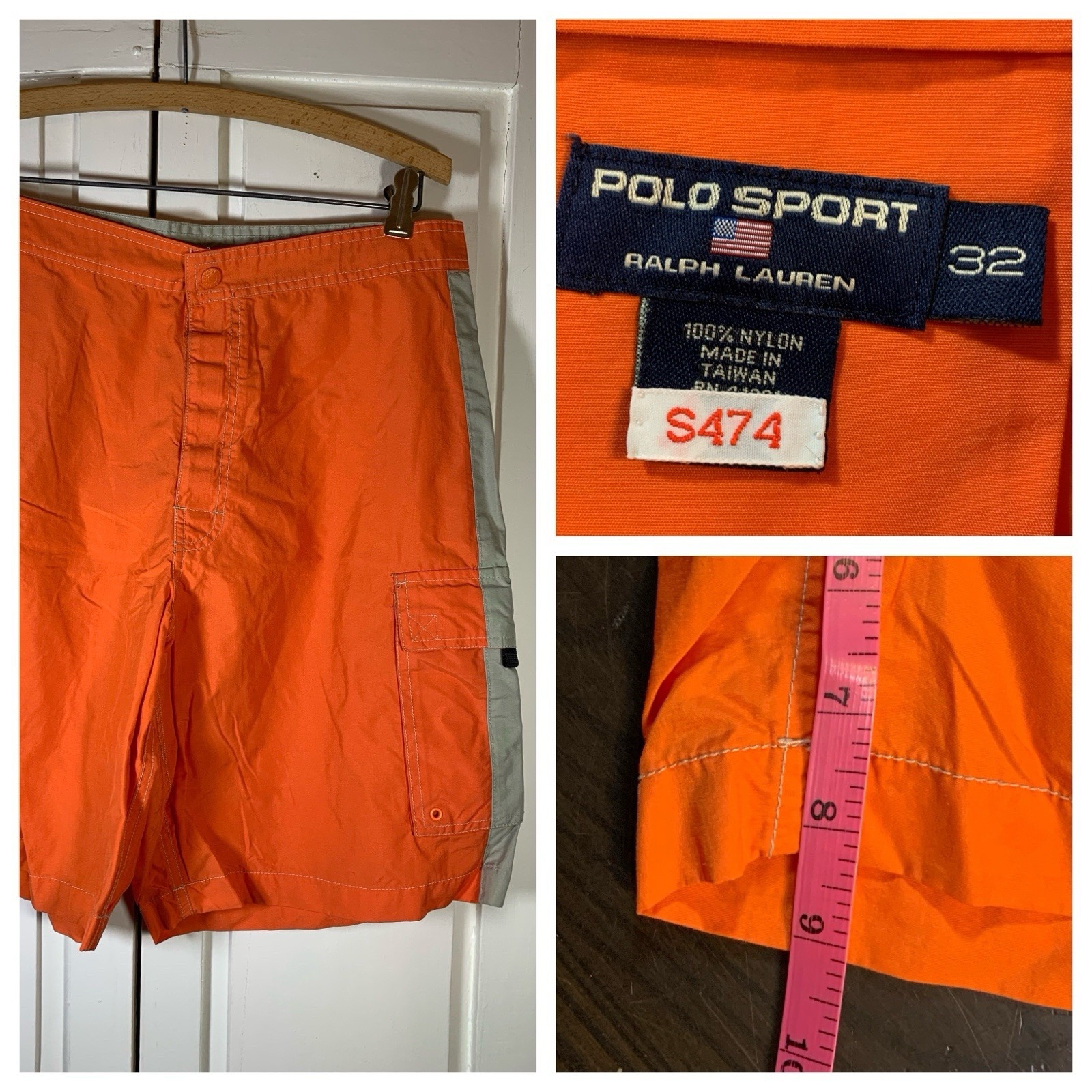 Polo Ralph Lauren Nylon Short Mens 32 Swim Trunks Surfside Orange Large S474